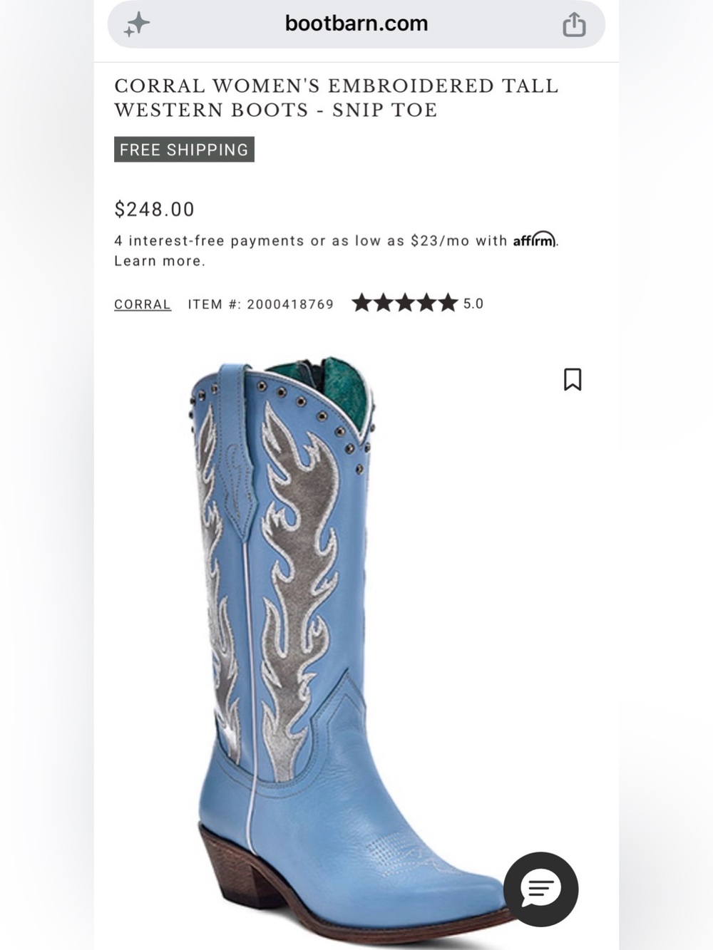 Corral Light Blue Heeled Boots with Silver Embellishments